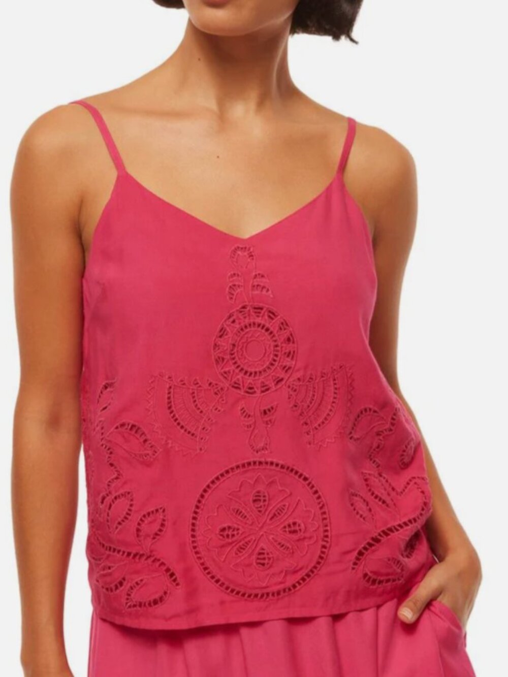 MISA NWOT Marcela Hot Pink Tank Embroidered Cut Out Flowy